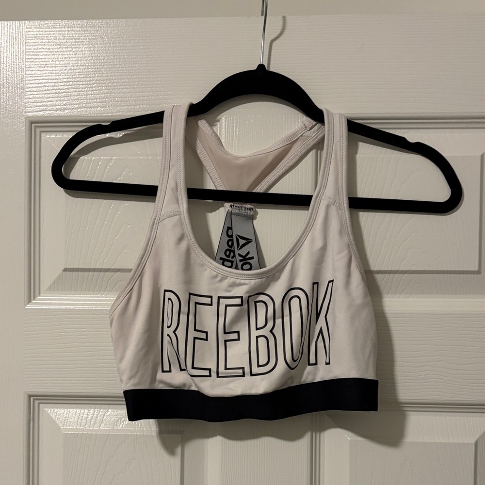 Reebok White Sports Bra with Black Underband and Logo